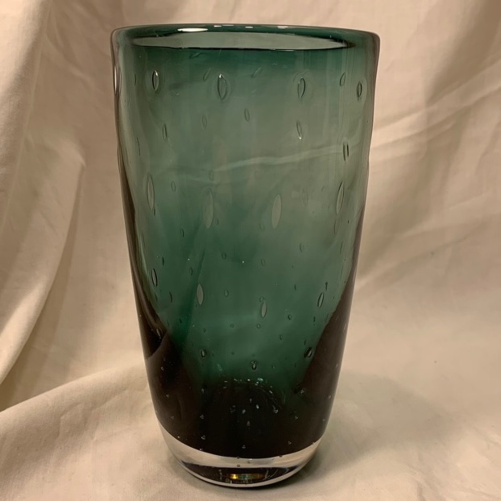 Handblown, Controlled Bubbles, Ombré Art Glass Vase Tumbler Blue/Green